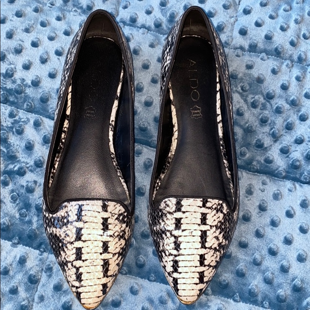 Black and White Snakeskin Flats
